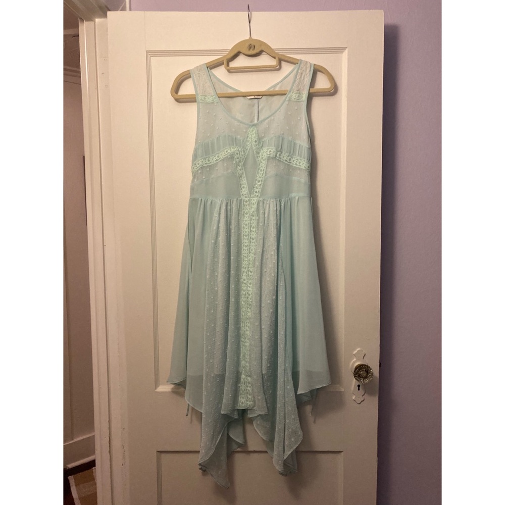 Miss Selfridge light blue flowy princess dress, US 2